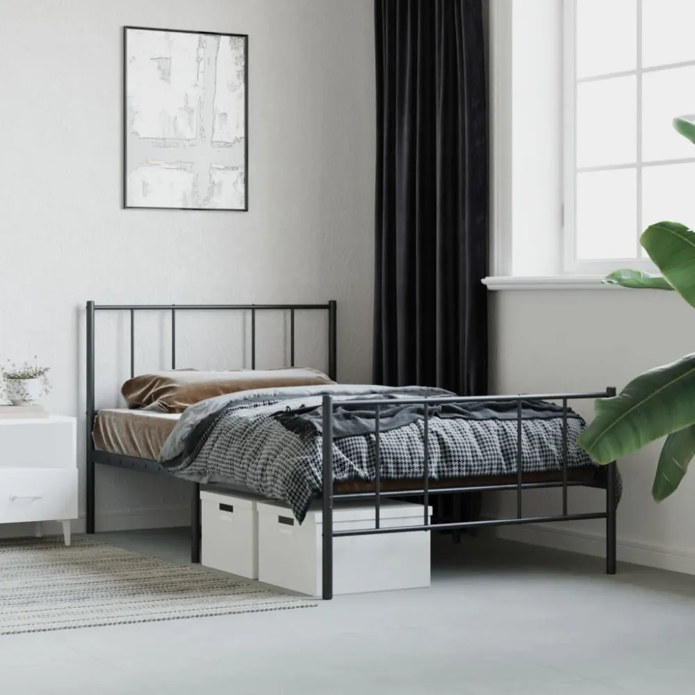 Bedframe met hoofd- en voeteneinde metaal zwart 90x190 cm
