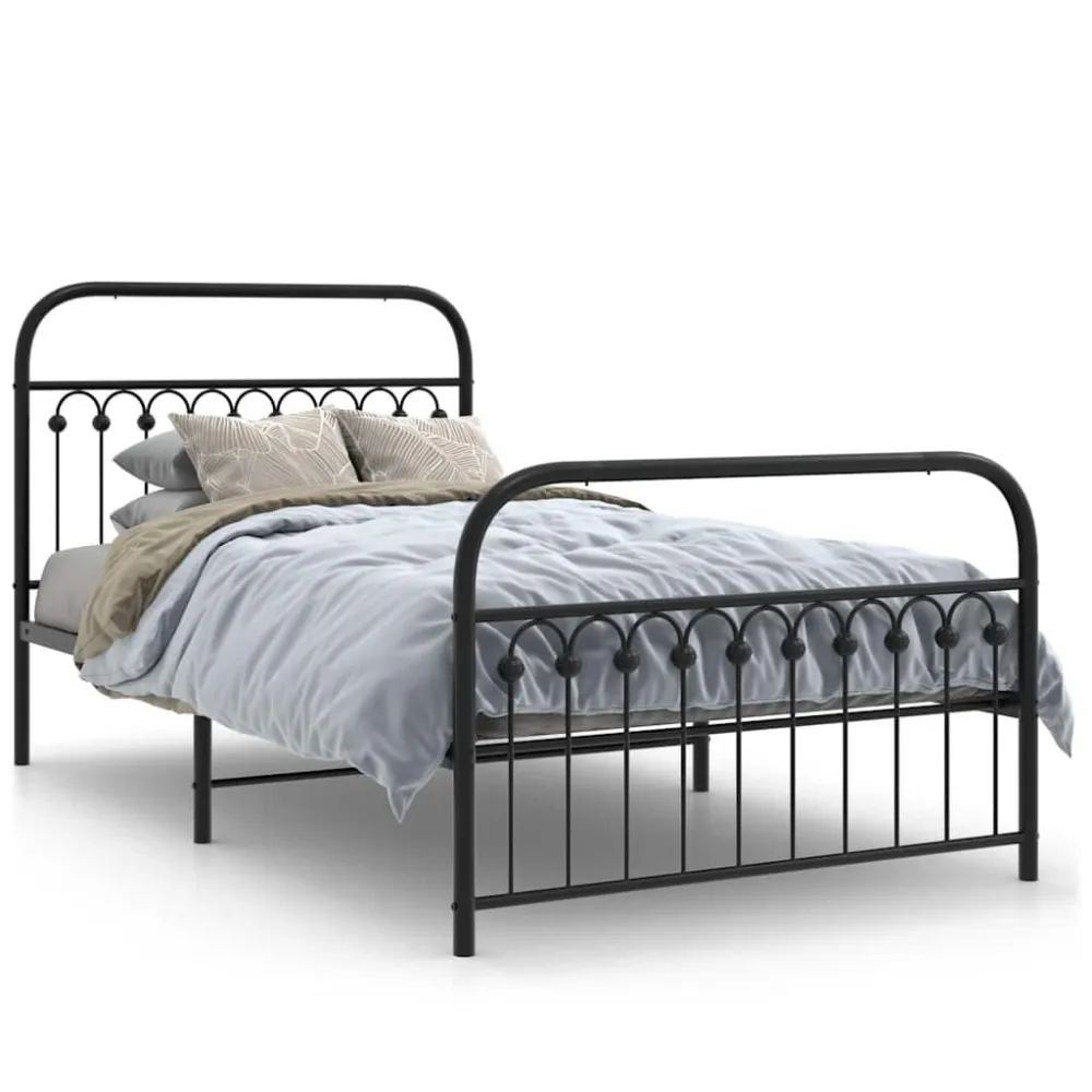 Bedframe met hoofd- en voeteneinde metaal zwart 107x203 cm