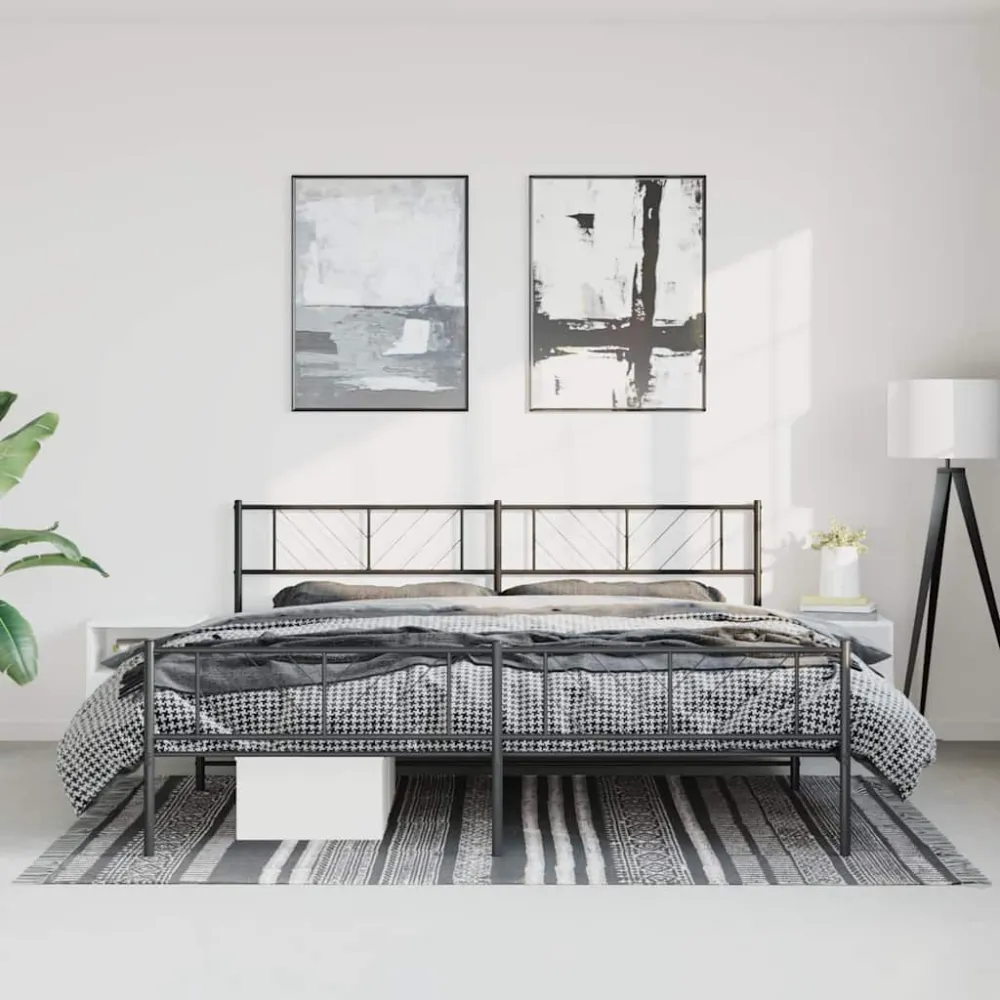 Bedframe met hoofd- en voeteneinde metaal zwart 183x213 cm