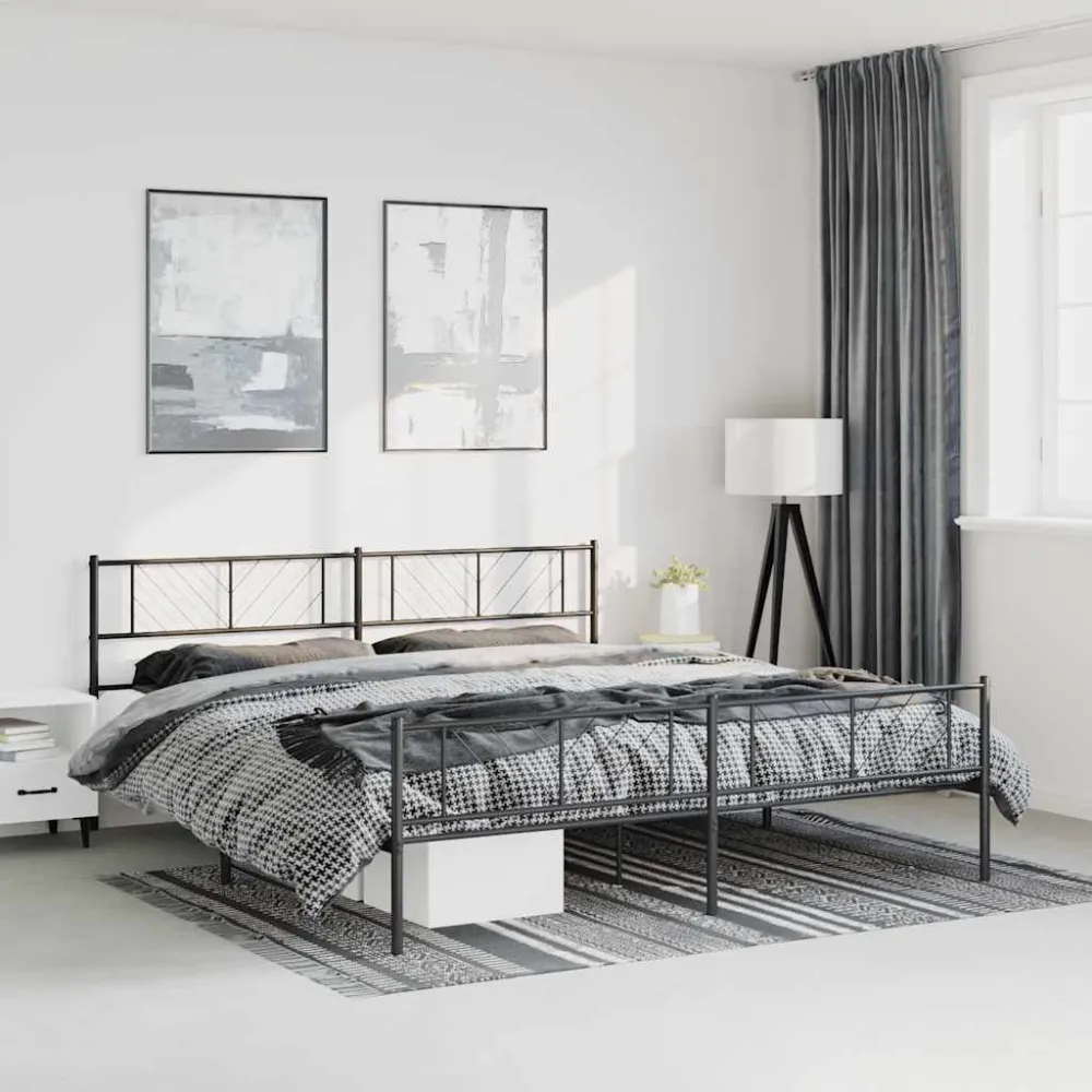 Bedframe met hoofd- en voeteneinde metaal zwart 183x213 cm