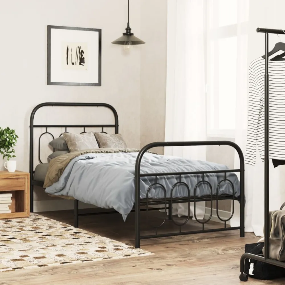 Bedframe met hoofd- en voeteneinde metaal zwart 90x190 cm