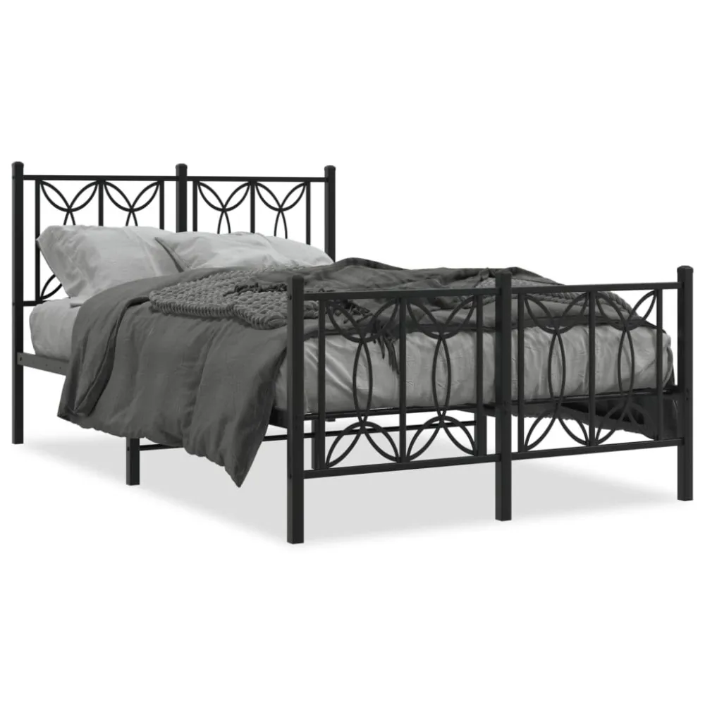 Bedframe met hoofd- en voeteneinde metaal zwart 120x190 cm