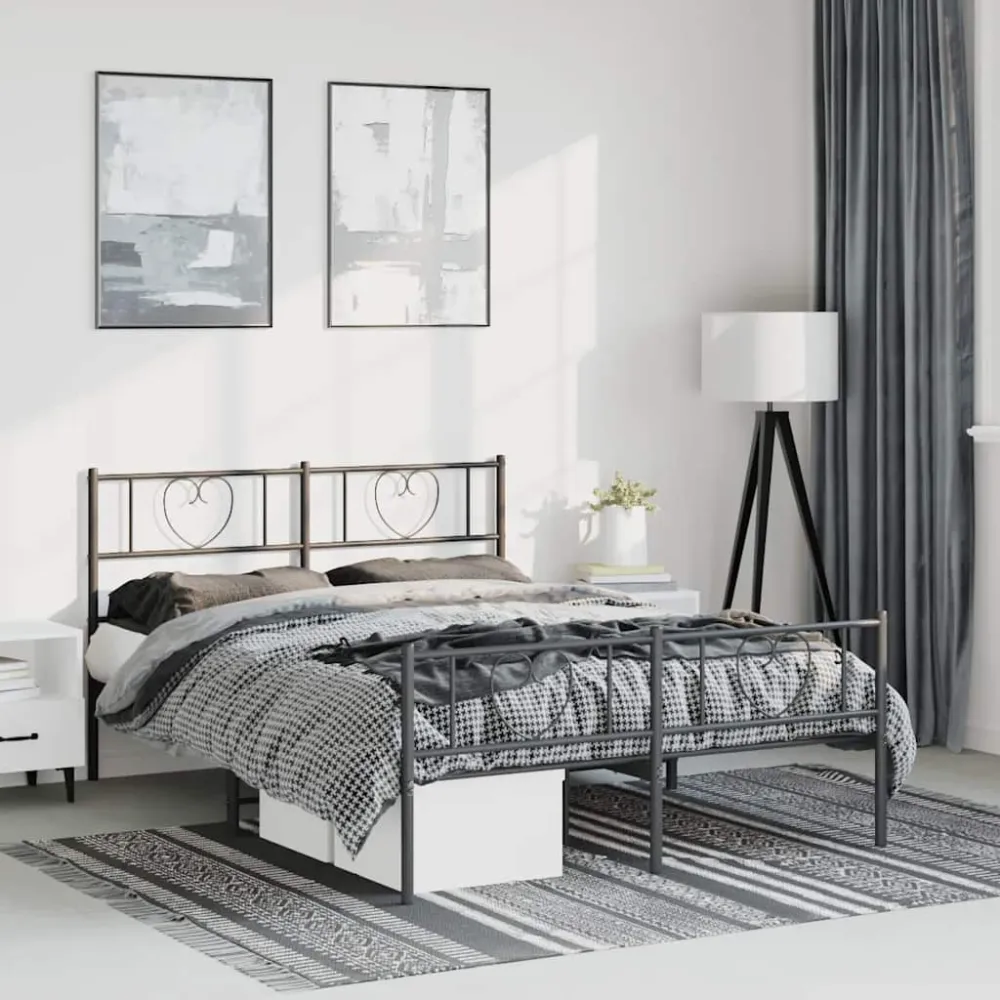 Bedframe met hoofd- en voeteneinde metaal zwart 135x190 cm