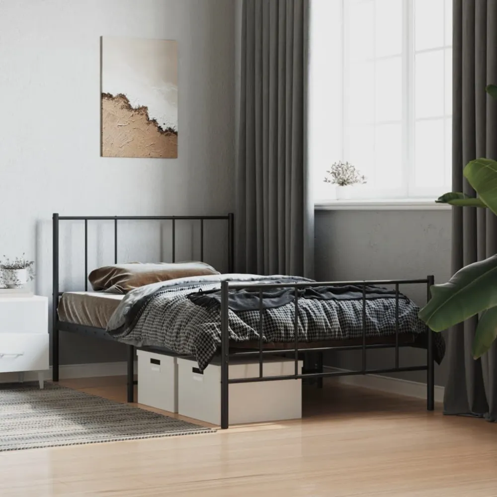 Bedframe met hoofd- en voeteneinde metaal zwart 100x200 cm
