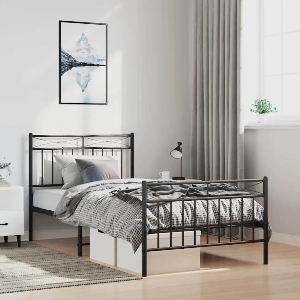 Bedframe met hoofd- en voeteneinde metaal zwart 100x190 cm