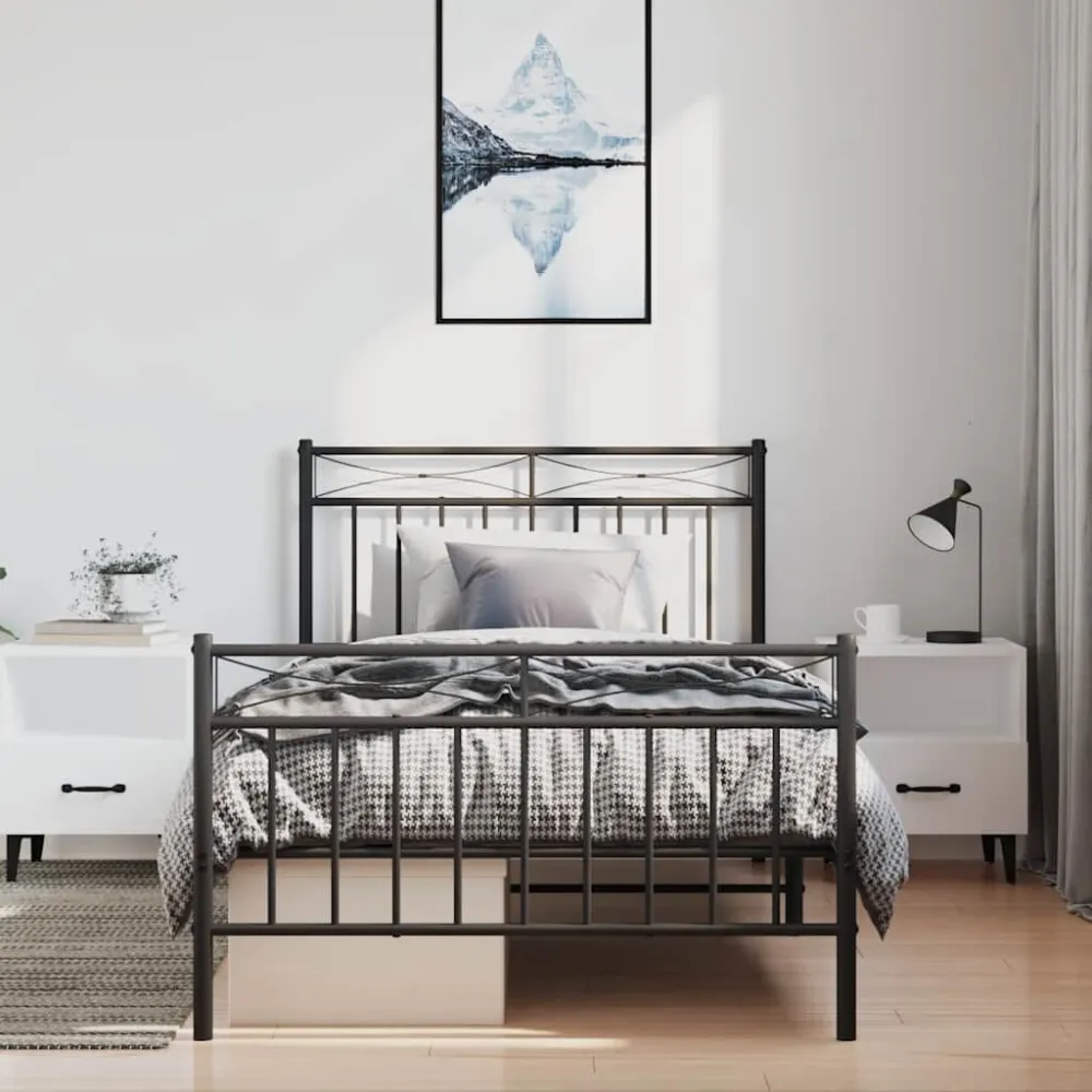 Bedframe met hoofd- en voeteneinde metaal zwart 100x190 cm