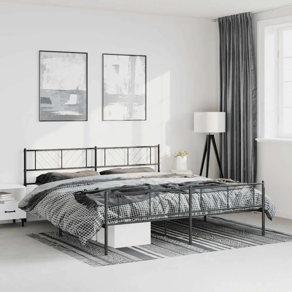 Bedframe met hoofd- en voeteneinde metaal zwart 193x203 cm
