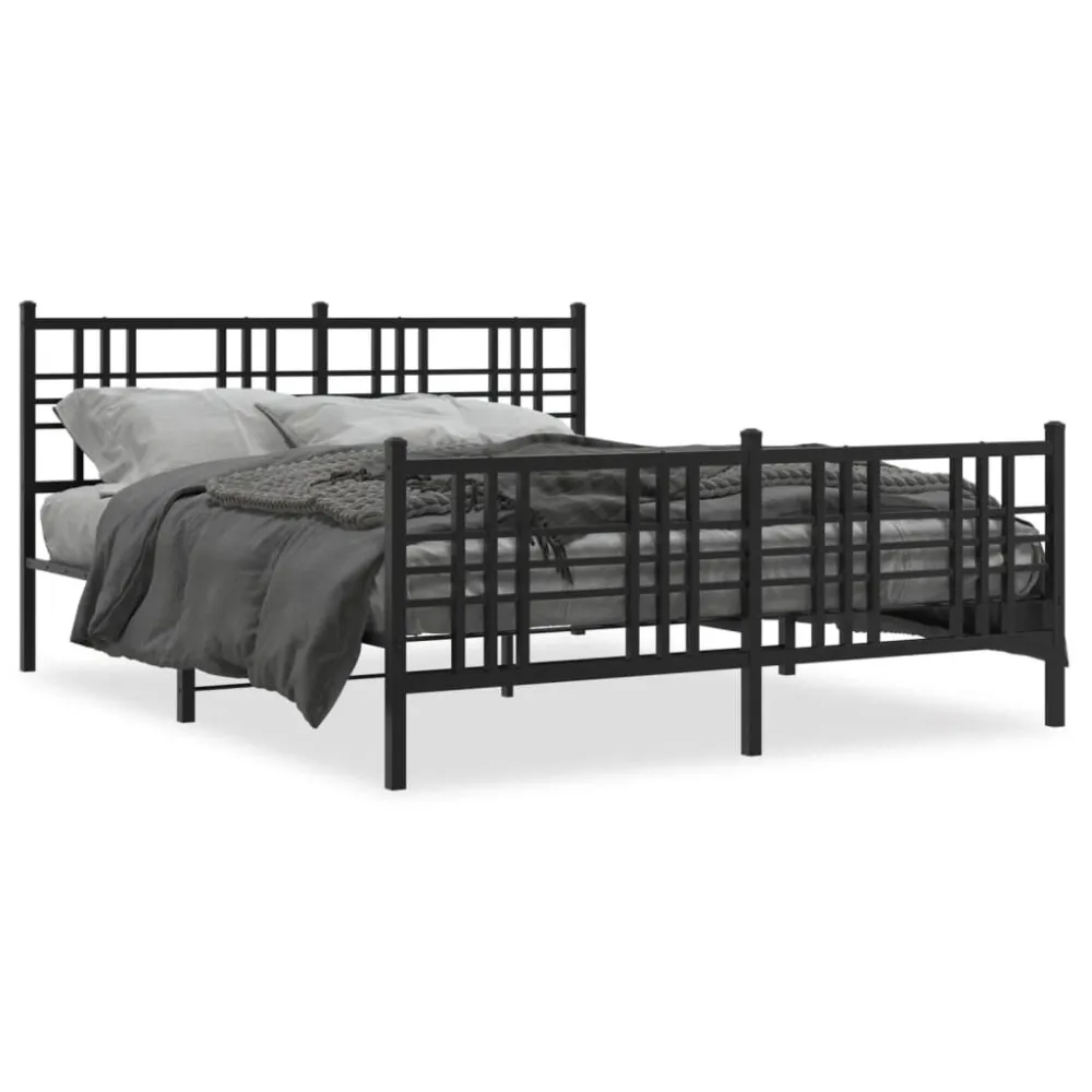 Bedframe met hoofd- en voeteneinde metaal zwart 150x200 cm