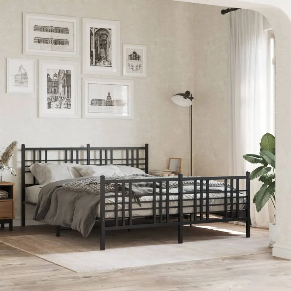Bedframe met hoofd- en voeteneinde metaal zwart 150x200 cm