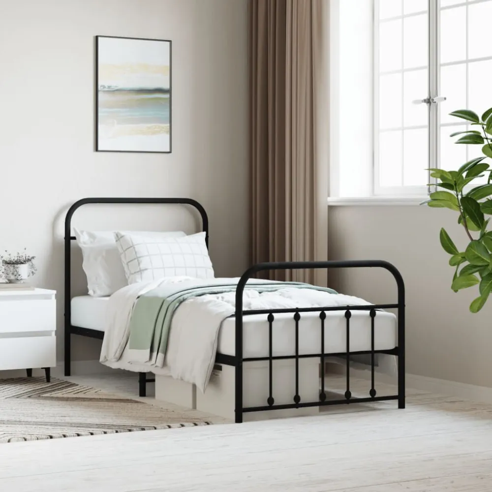 Bedframe met hoofd- en voeteneinde metaal zwart 90x190 cm