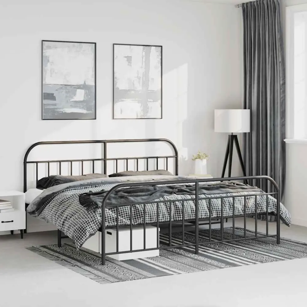 Bedframe met hoofd- en voeteneinde metaal zwart 183x213 cm