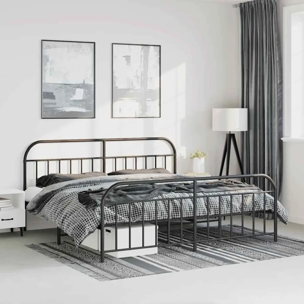 Bedframe met hoofd- en voeteneinde metaal zwart 193x203 cm