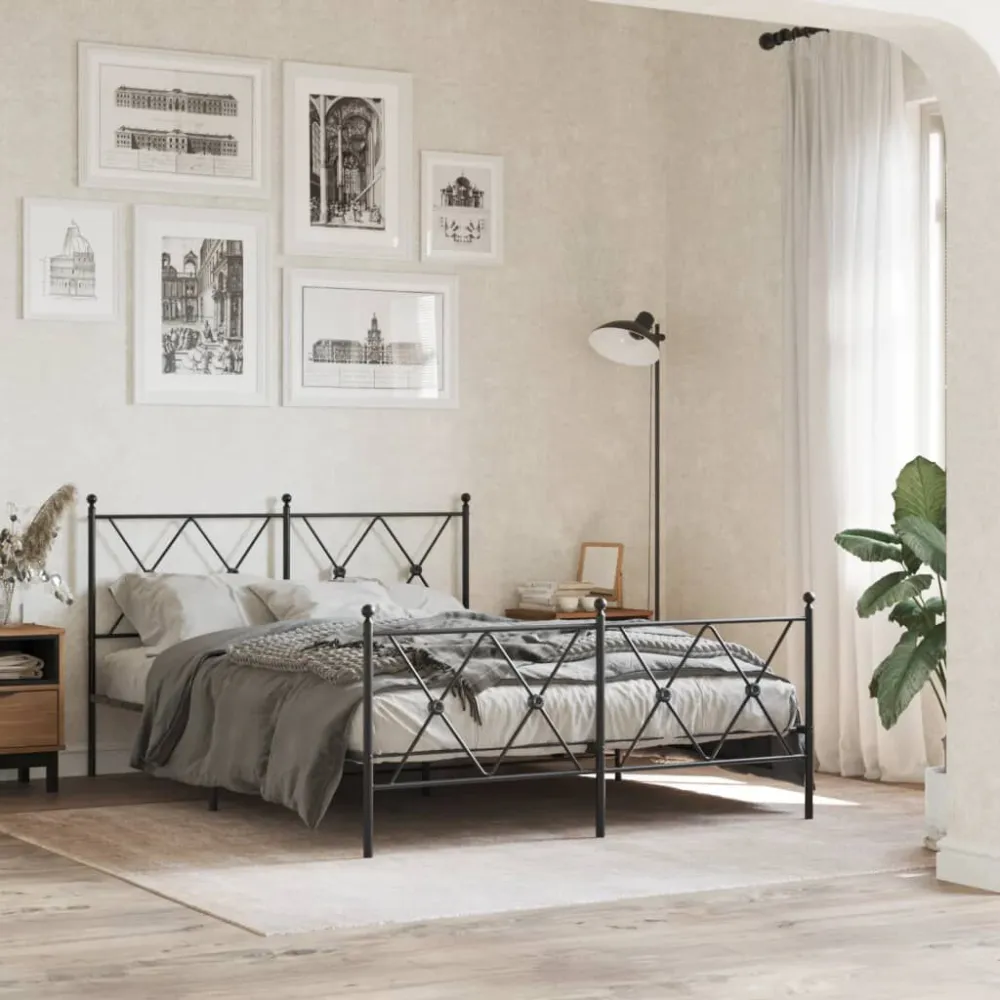 Bedframe met hoofd- en voeteneinde metaal zwart 137x190 cm