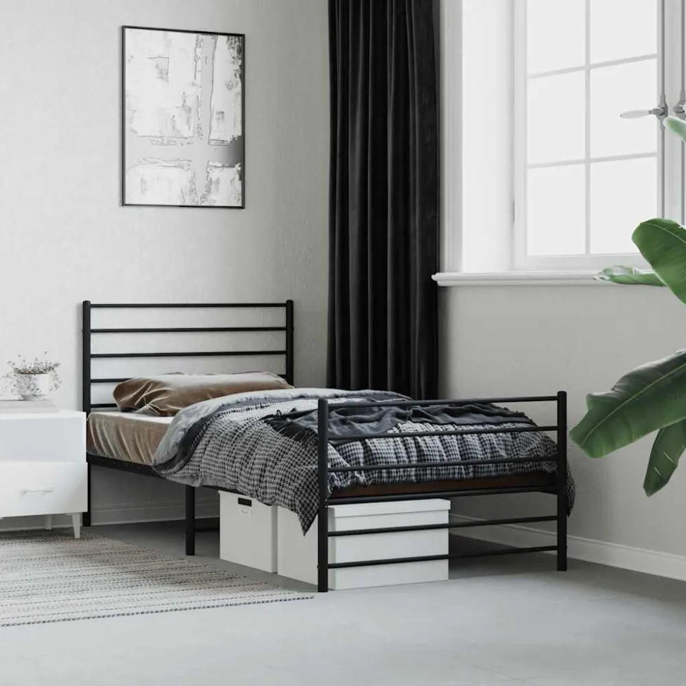 Bedframe met hoofd- en voeteneinde metaal zwart 107x203 cm