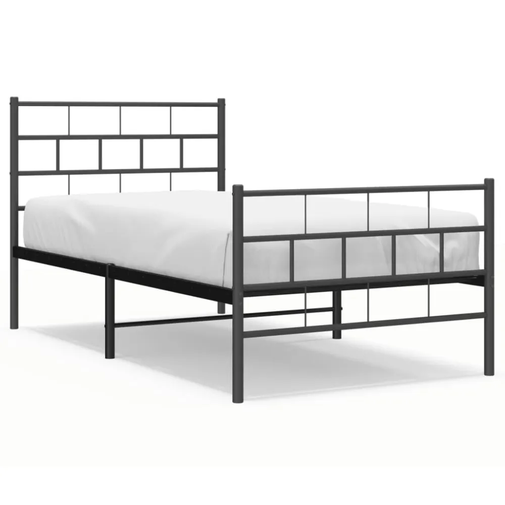 Bedframe met hoofd- en voeteneinde metaal zwart 107x203 cm