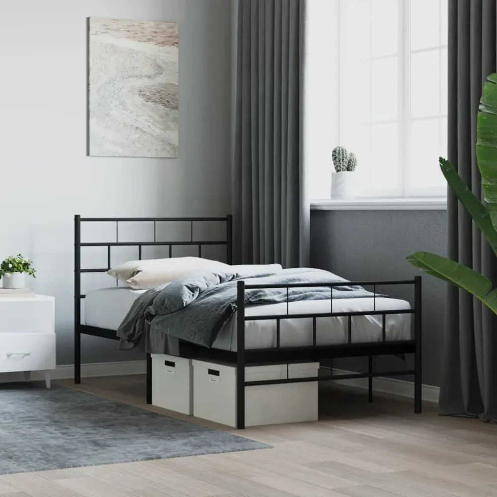 Bedframe met hoofd- en voeteneinde metaal zwart 107x203 cm