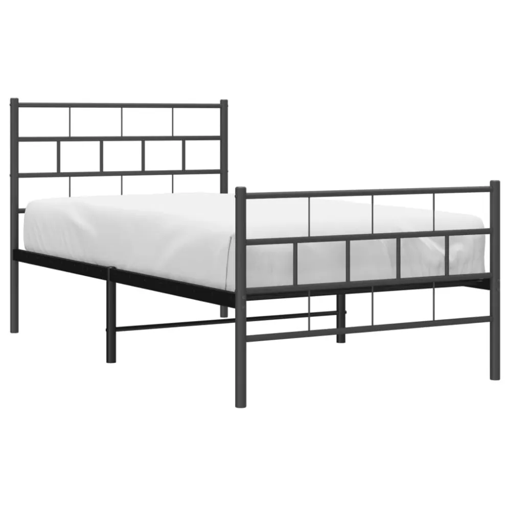 Bedframe met hoofd- en voeteneinde metaal zwart 107x203 cm