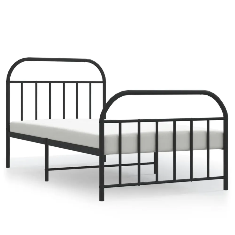 Bedframe met hoofd- en voeteneinde metaal zwart 107x203 cm