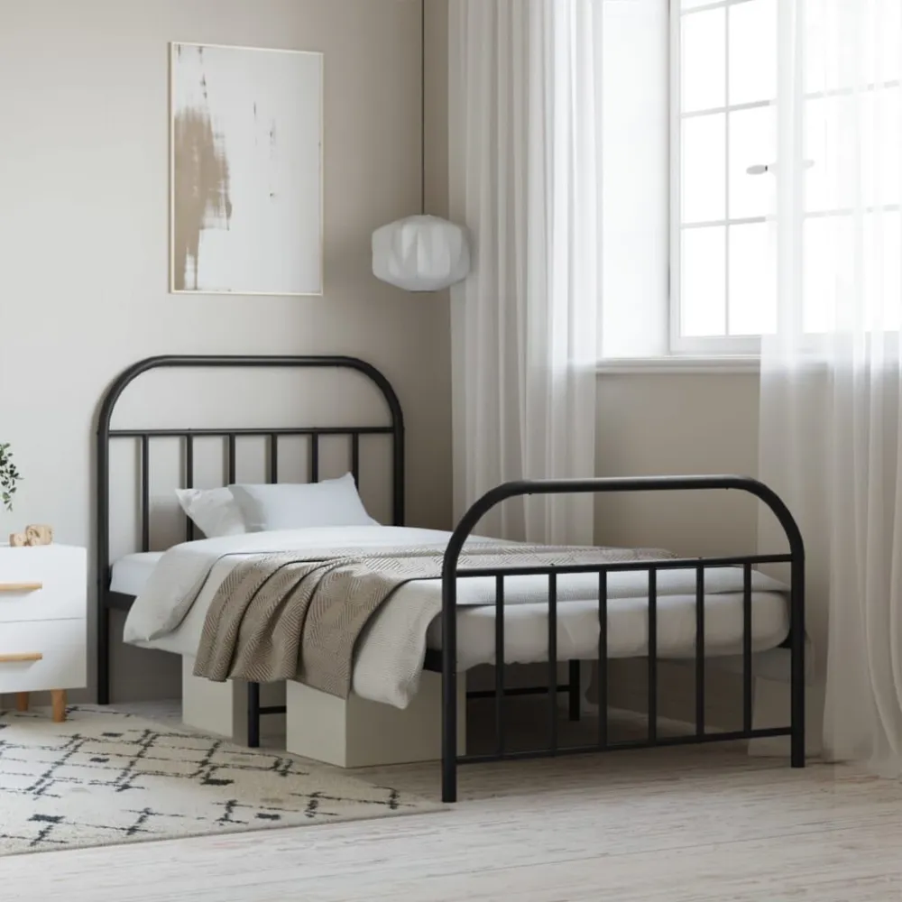 Bedframe met hoofd- en voeteneinde metaal zwart 107x203 cm