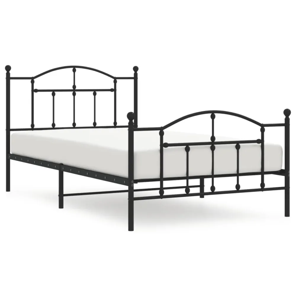 Bedframe met hoofd- en voeteneinde metaal zwart 107x203 cm