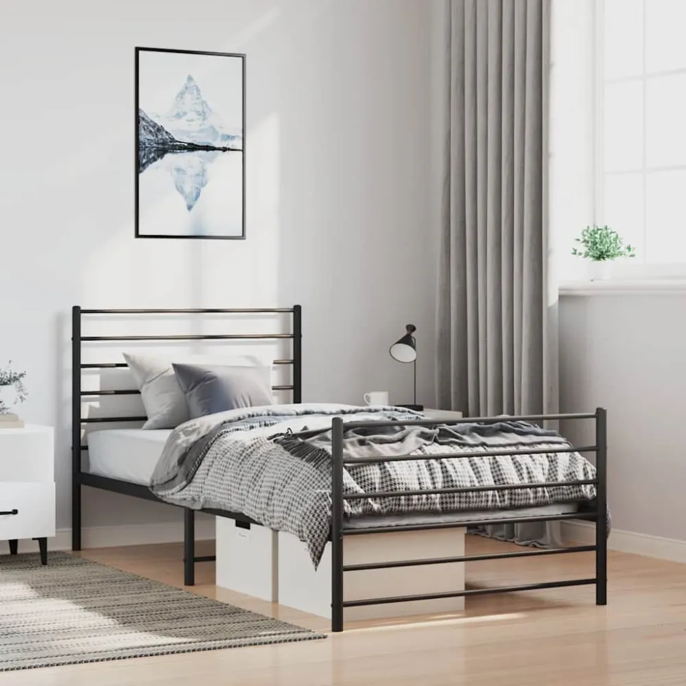 Bedframe met hoofd- en voeteneinde metaal zwart 100x190 cm
