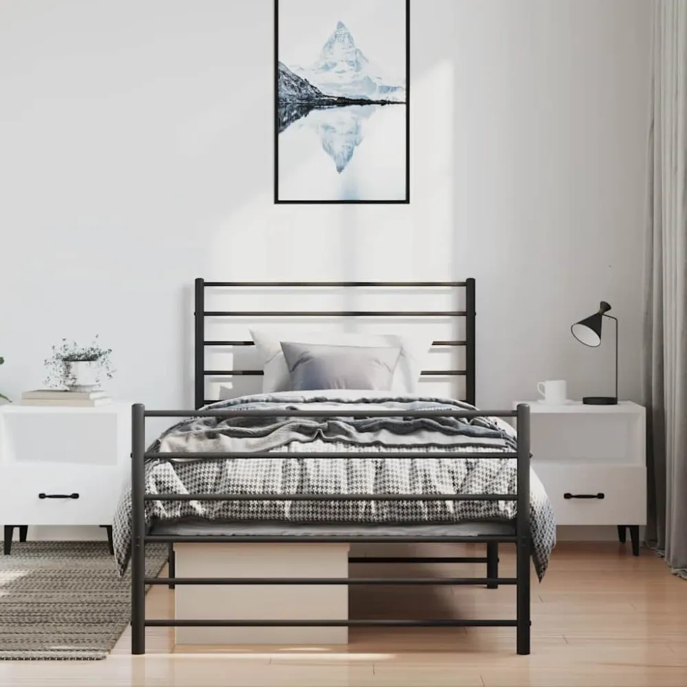 Bedframe met hoofd- en voeteneinde metaal zwart 100x190 cm