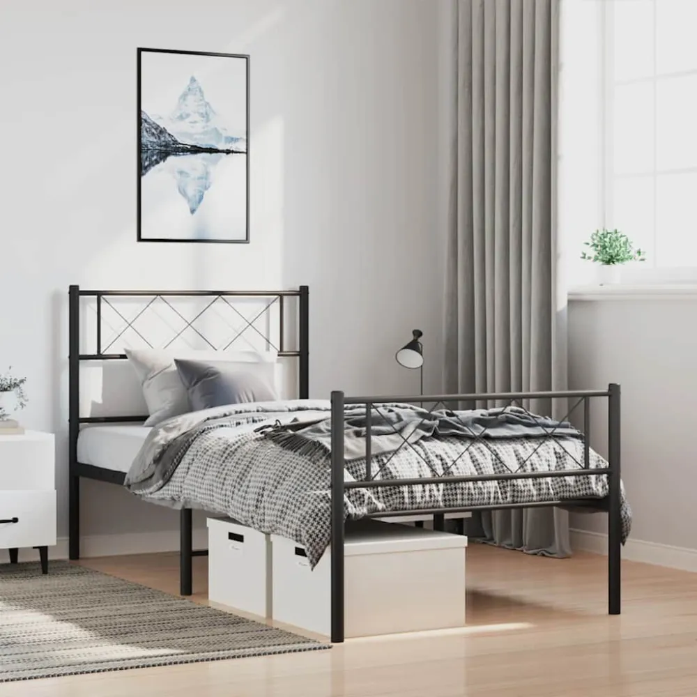 Bedframe met hoofd- en voeteneinde metaal zwart 100x190 cm