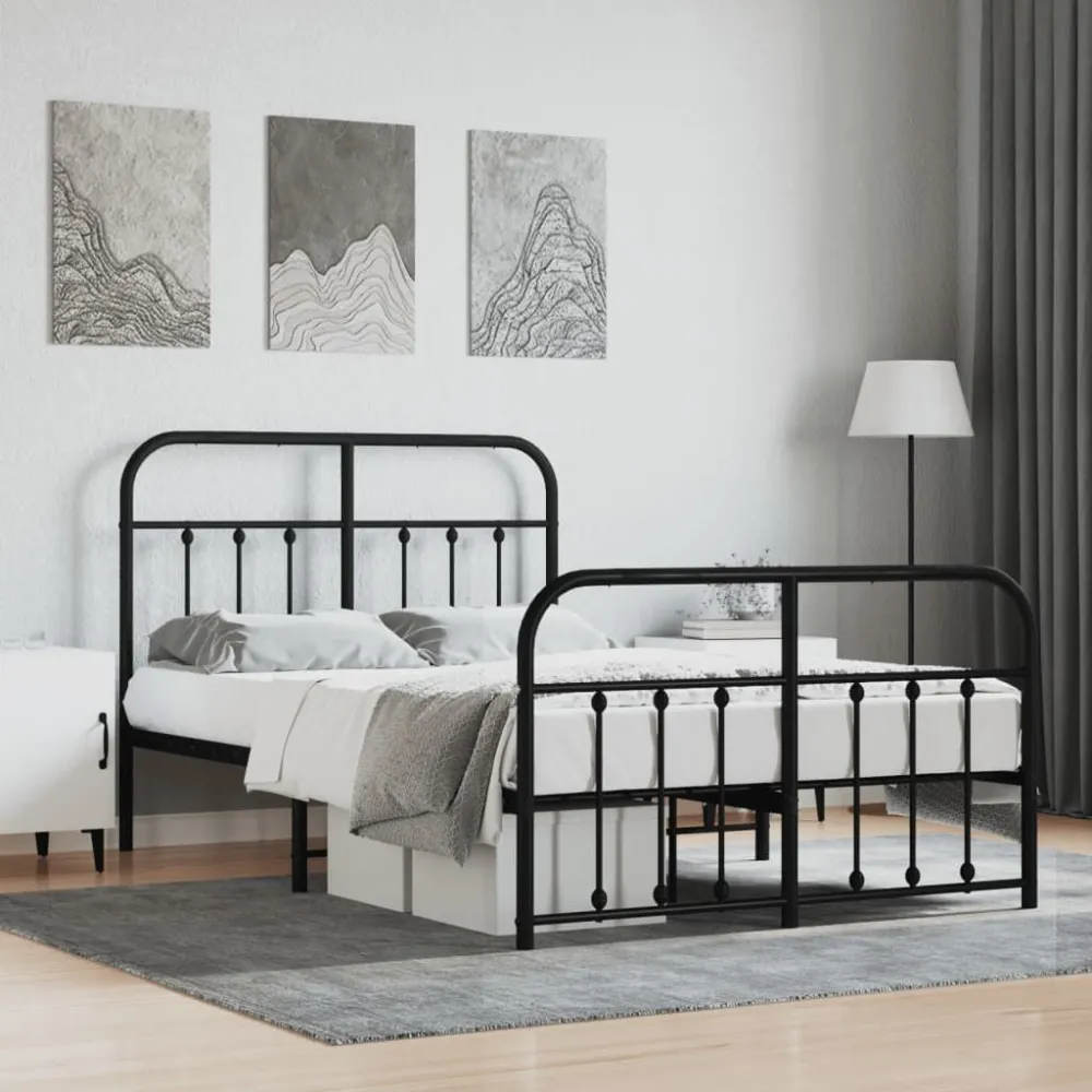 Bedframe met hoofd- en voeteneinde metaal zwart 120x200 cm