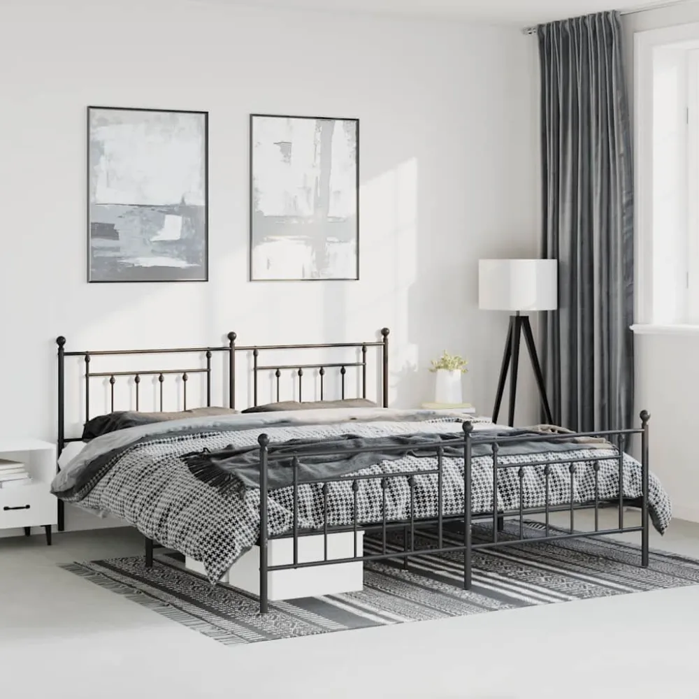 Bedframe met hoofd- en voeteneinde metaal zwart 183x213 cm
