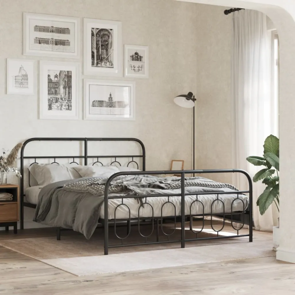 Bedframe met hoofd- en voeteneinde metaal zwart 140x190 cm