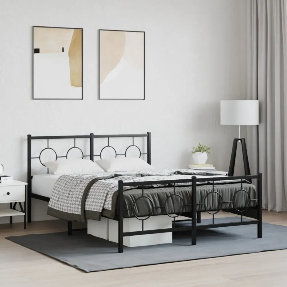 Bedframe met hoofd- en voeteneinde metaal zwart 135x190 cm