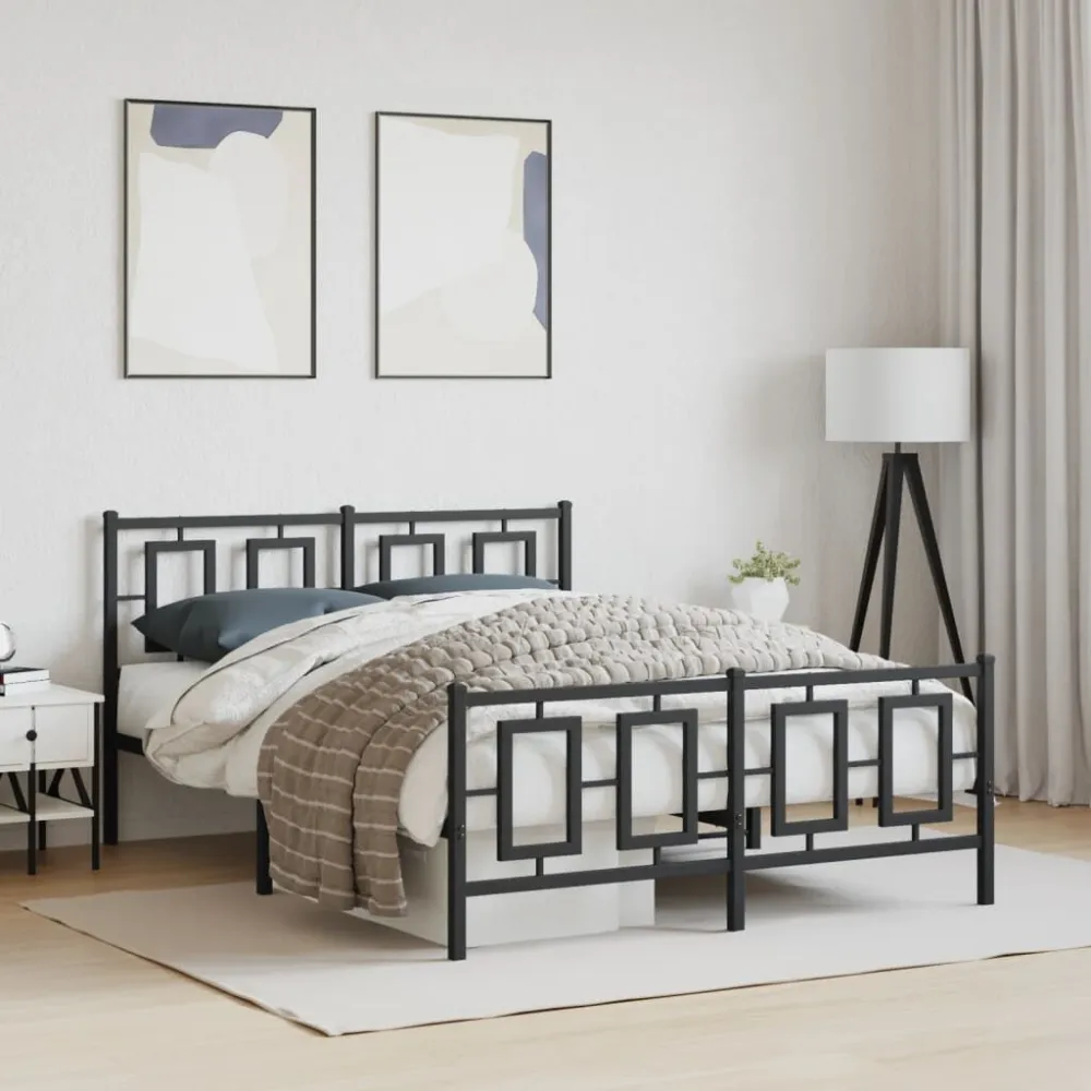 Bedframe met hoofd- en voeteneinde metaal zwart 140x200 cm