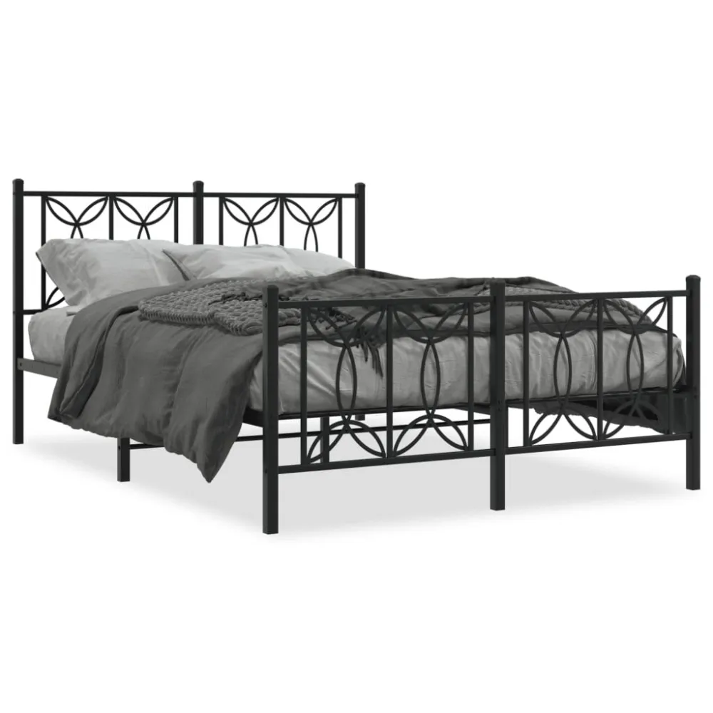 Bedframe met hoofd- en voeteneinde metaal zwart 140x190 cm