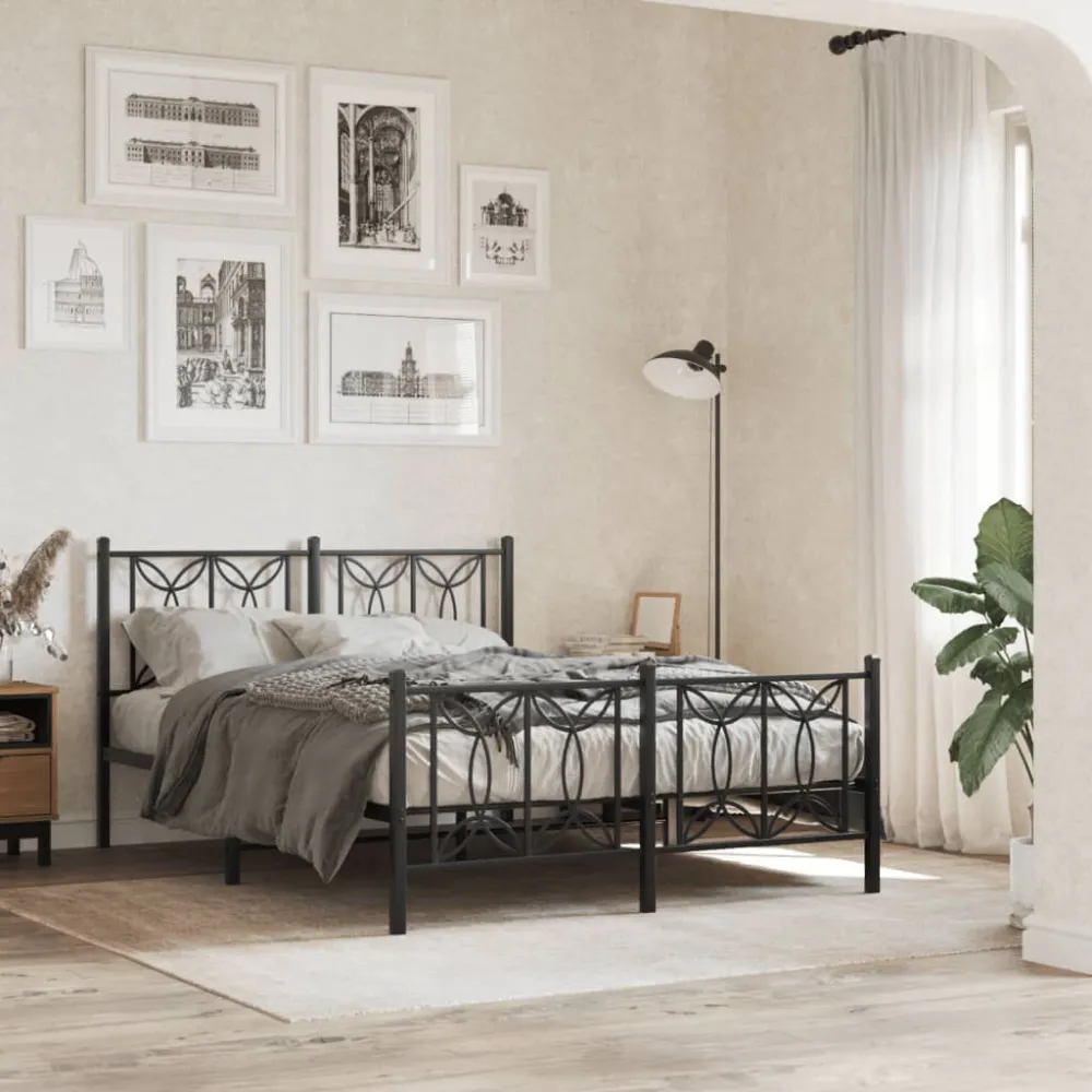 Bedframe met hoofd- en voeteneinde metaal zwart 140x190 cm