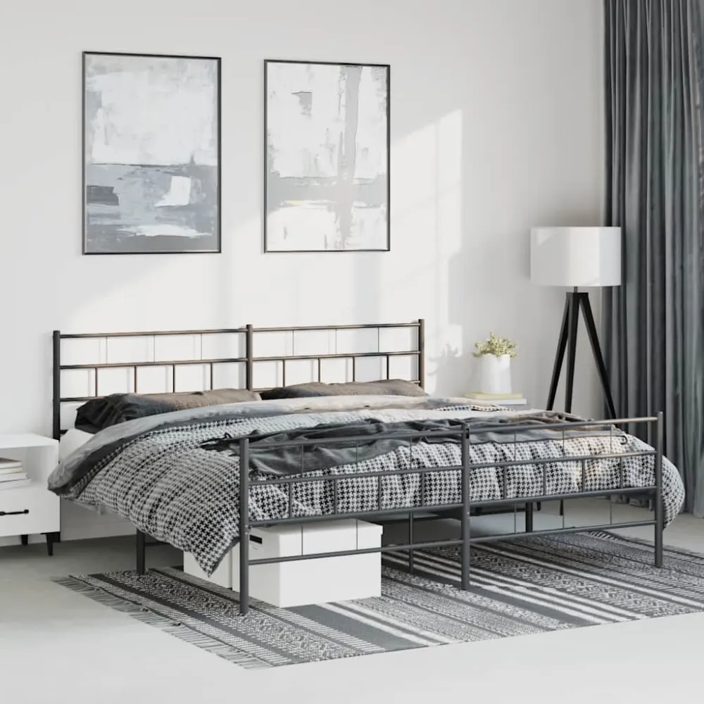 Bedframe met hoofd- en voeteneinde metaal zwart 183x213 cm