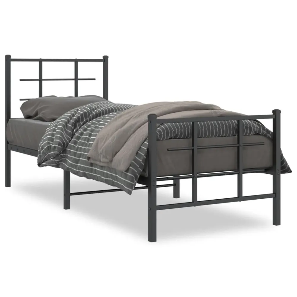 Bedframe met hoofd- en voeteneinde metaal zwart 75x190 cm