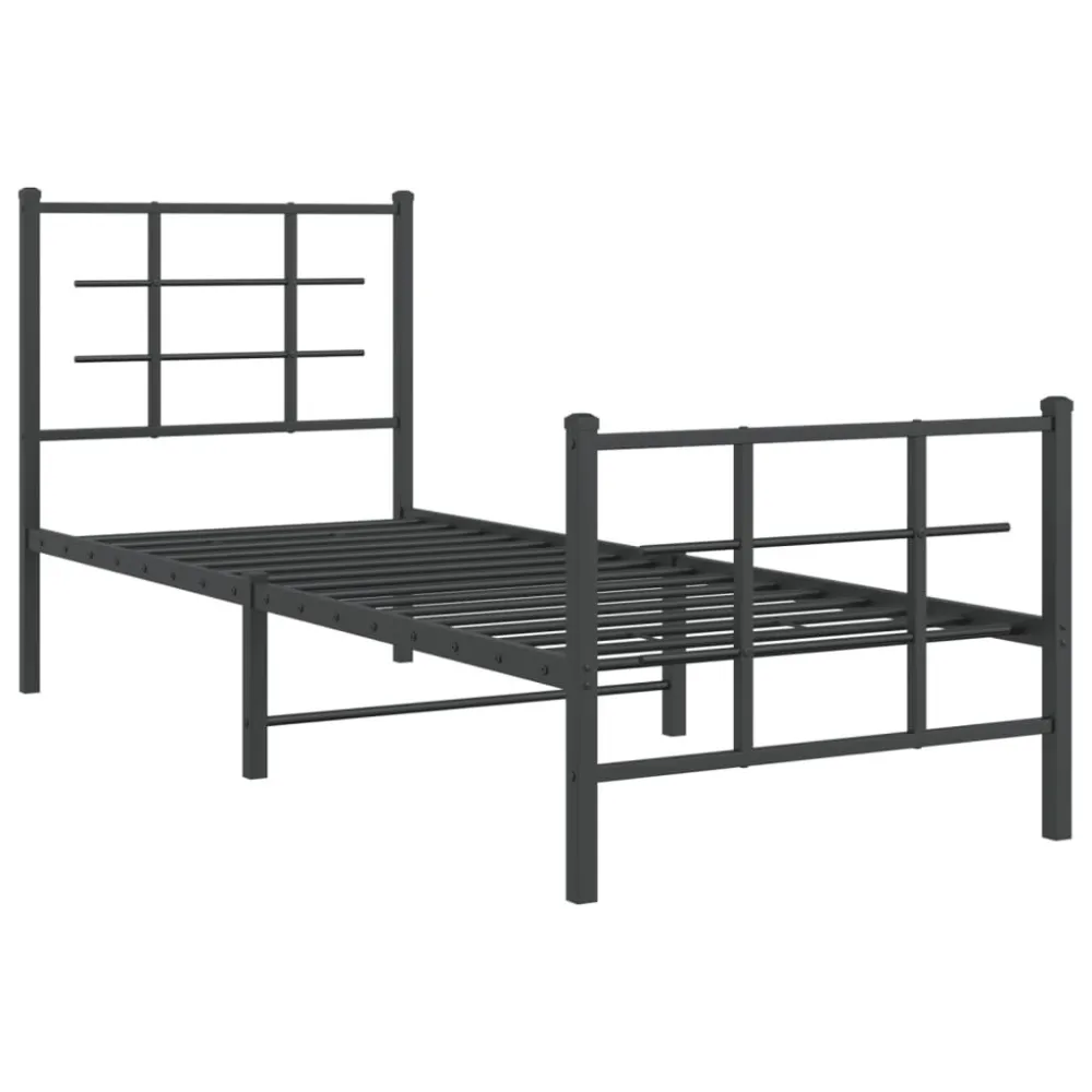 Bedframe met hoofd- en voeteneinde metaal zwart 75x190 cm