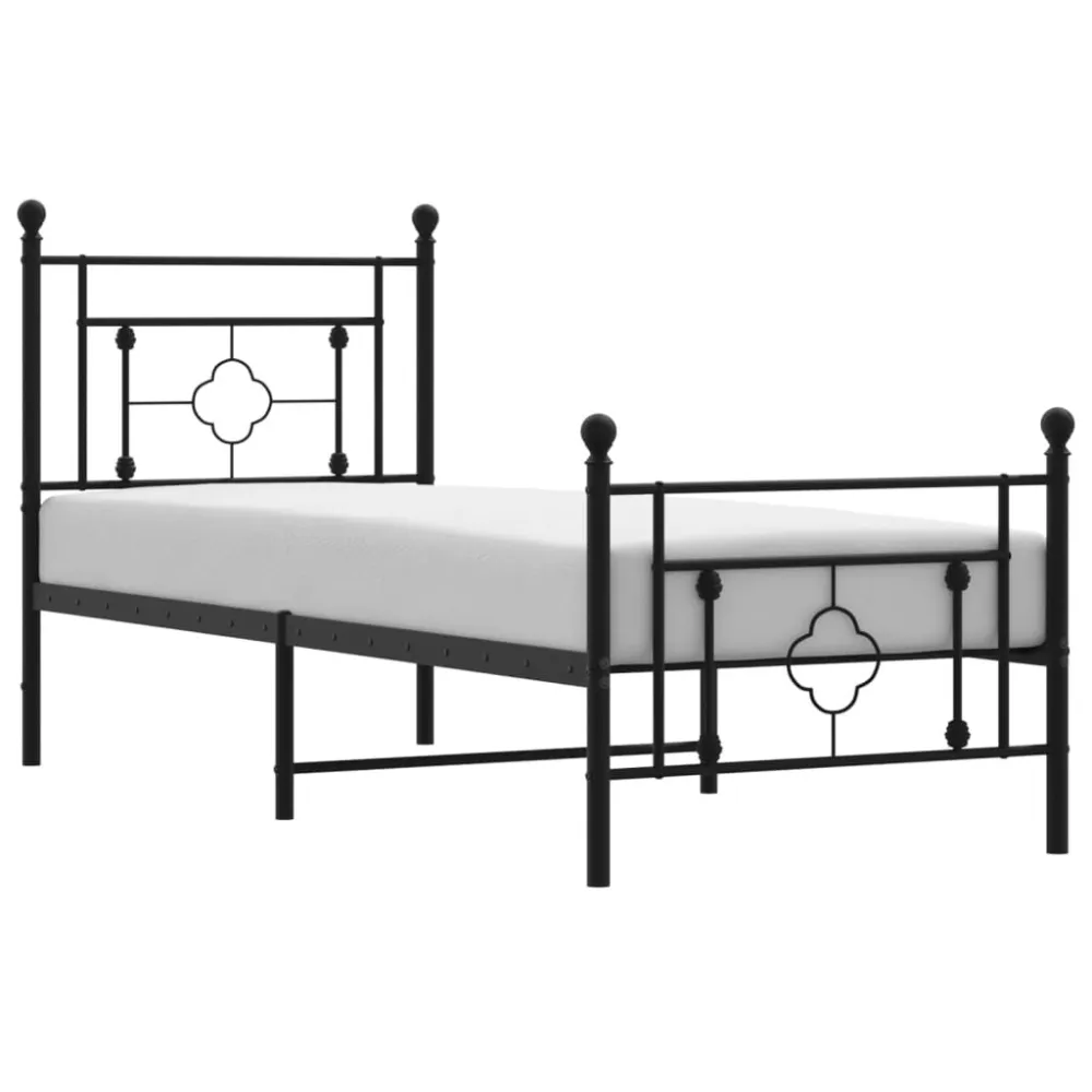 Bedframe met hoofd- en voeteneinde metaal zwart 75x190 cm