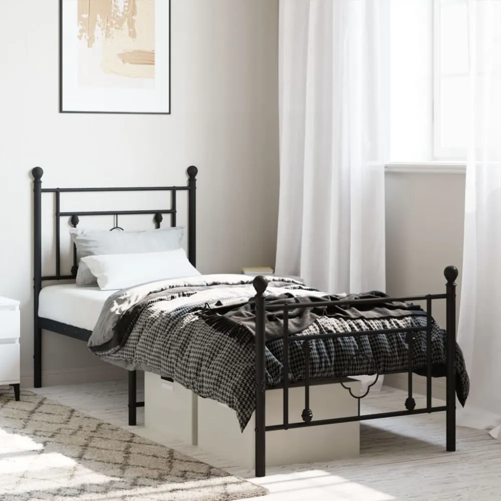 Bedframe met hoofd- en voeteneinde metaal zwart 75x190 cm