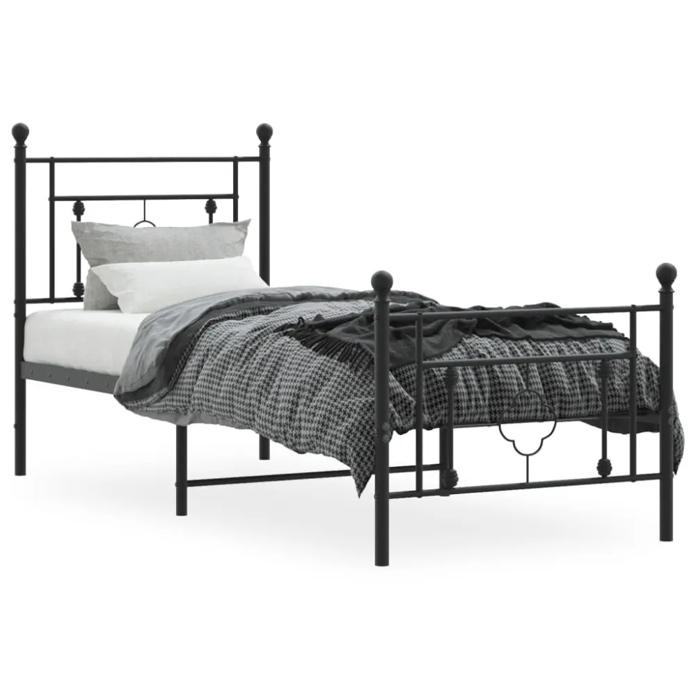 Bedframe met hoofd- en voeteneinde metaal zwart 75x190 cm