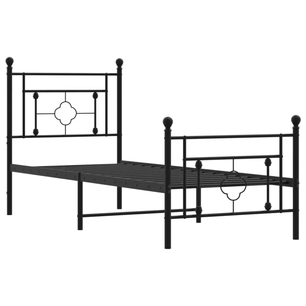 Bedframe met hoofd- en voeteneinde metaal zwart 75x190 cm