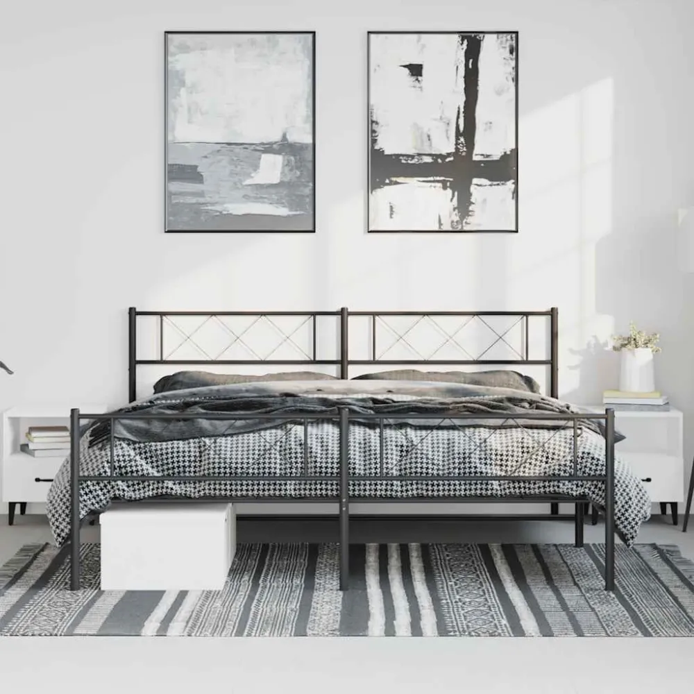 Bedframe met hoofd- en voeteneinde metaal zwart 193x203 cm