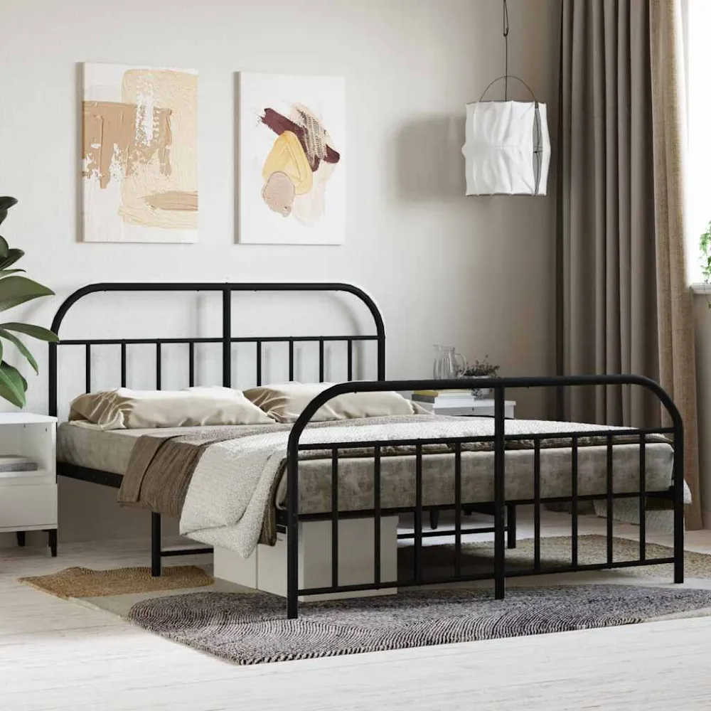 Bedframe met hoofd- en voeteneinde metaal zwart 140x190 cm