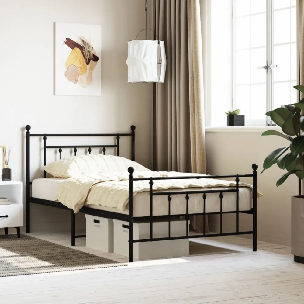 Bedframe met hoofd- en voeteneinde metaal zwart 107x203 cm