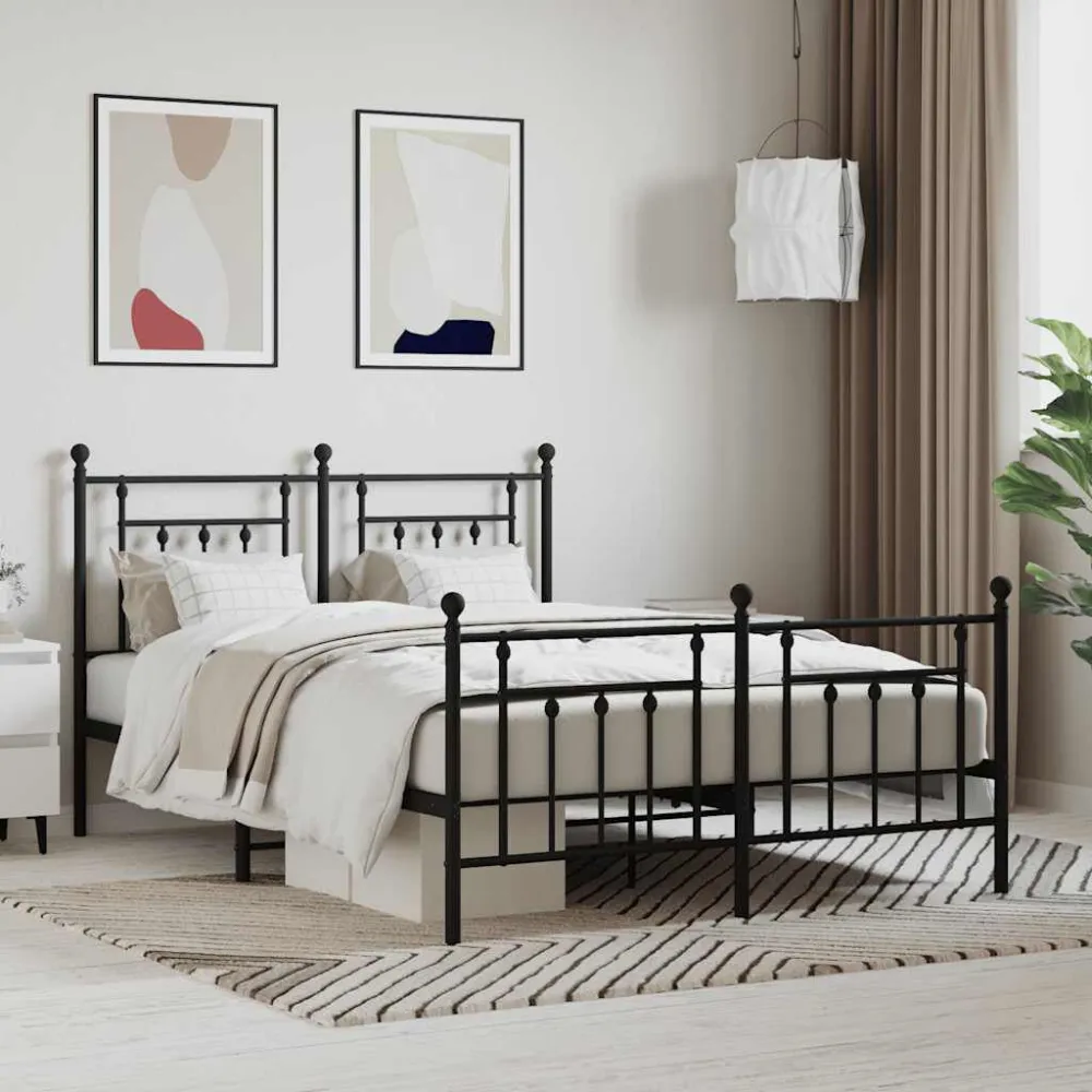 Bedframe met hoofd- en voeteneinde metaal zwart 140x200 cm