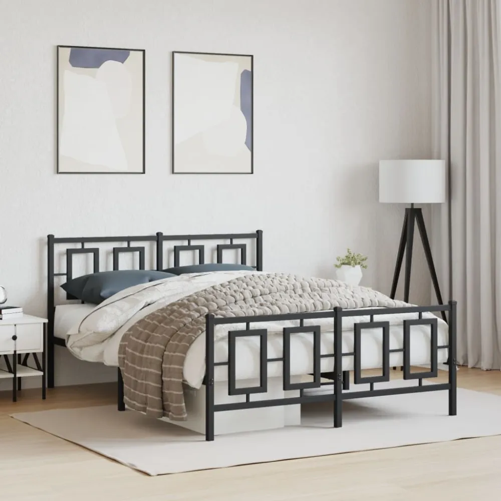 Bedframe met hoofd- en voeteneinde metaal zwart 135x190 cm
