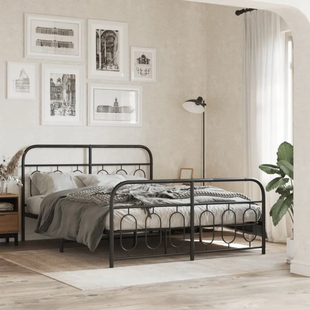 Bedframe met hoofd- en voeteneinde metaal zwart 140x200 cm