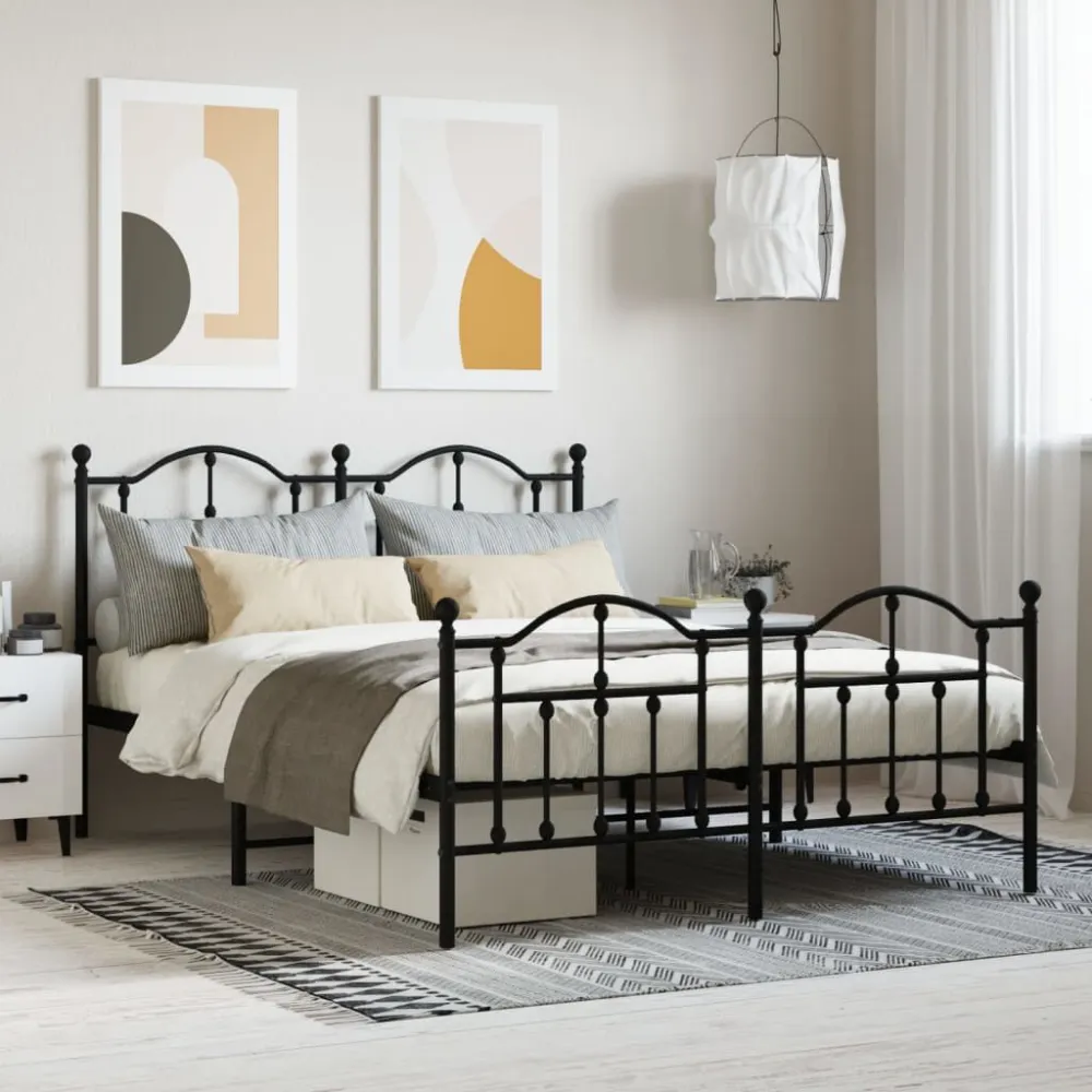 Bedframe met hoofd- en voeteneinde metaal zwart 140x200 cm