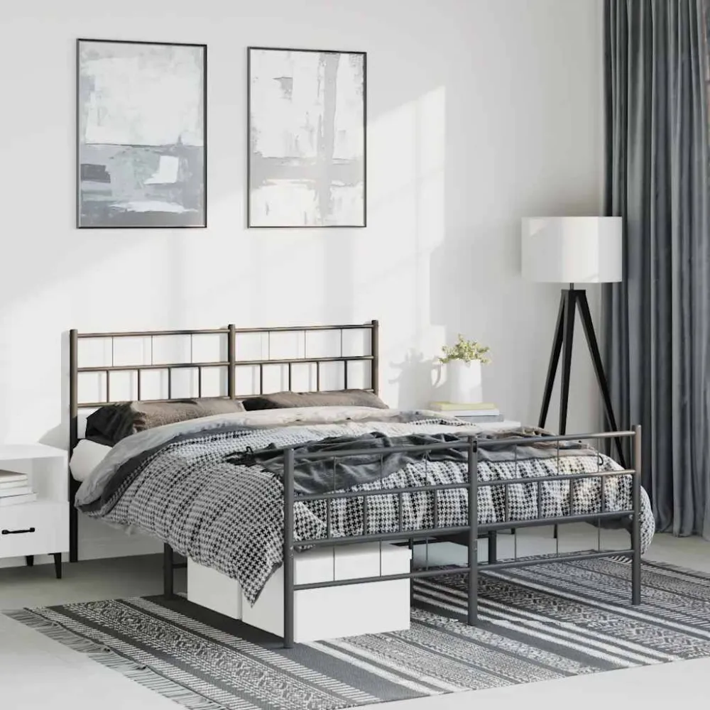 Bedframe met hoofd- en voeteneinde metaal zwart 135x190 cm