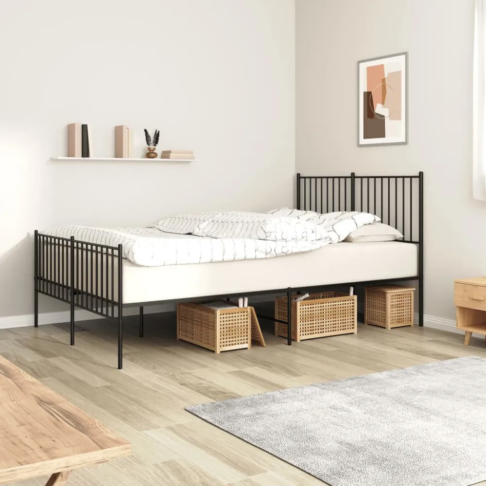 Bedframe met hoofd- en voeteneinde metaal zwart 140x190 cm
